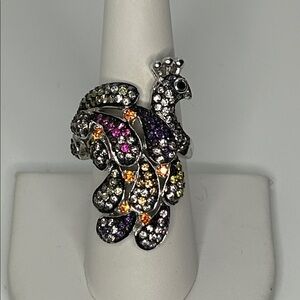 NWOT Crystal Pave 925 Sterling Silver Peacock Designer Ring